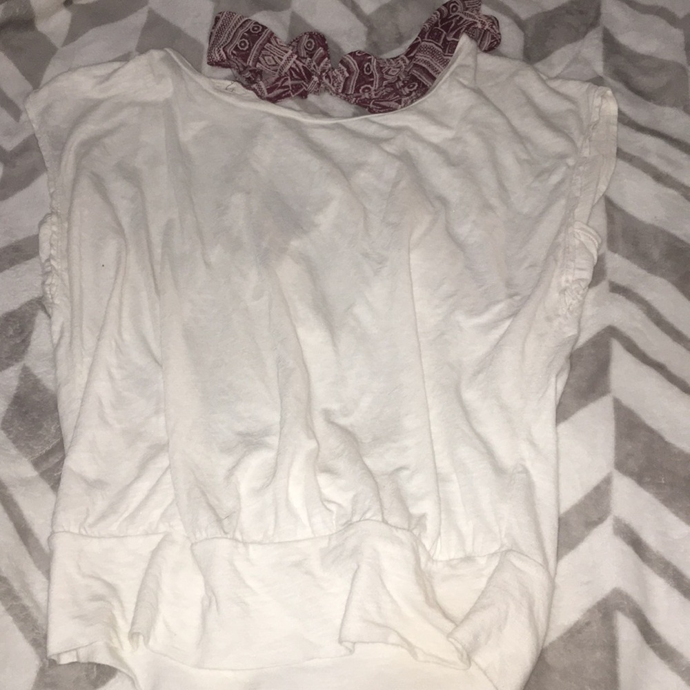 White AE Blouse with Patterned Tie in Back